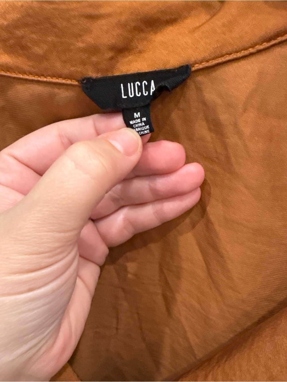 LUCCA Satin Wrap Blouse Cinnamon Brown Long Sleeve Top Medium - Picture 2 of 3